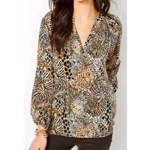 Lilly Pulitzer Elsa Silk Top Walk On The Wild Side MSRP $178 Size XXL